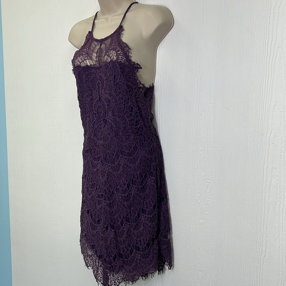 Free People - She Got It Eyelash Purple Lace Lined Spaghetti Strap Slip Dress M - Picture 8 of 13